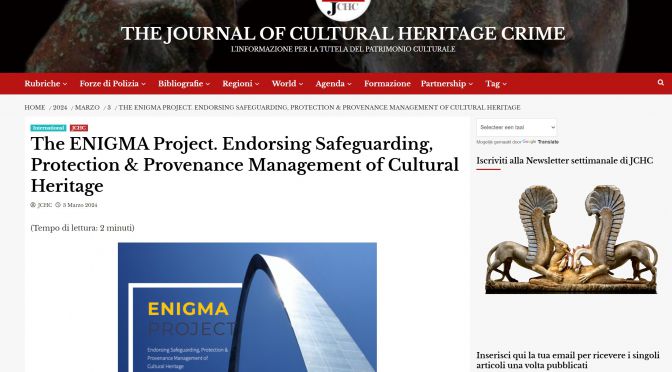 ENIGMA presented in the Journal on Cultural Heritage Crime ENIGMA